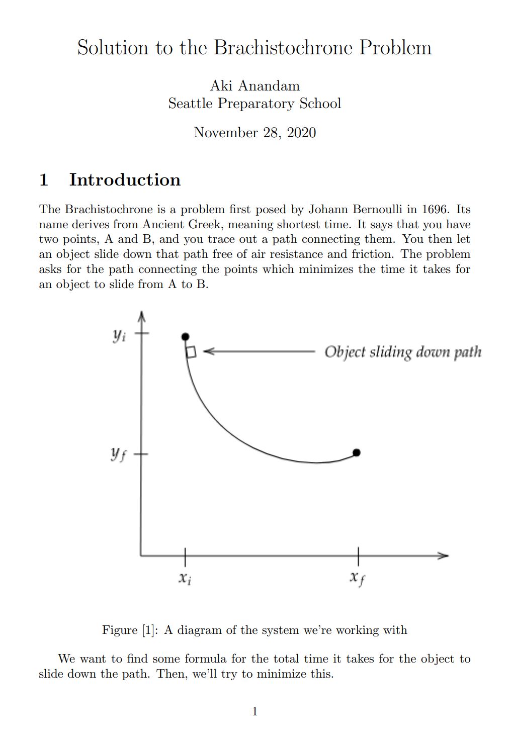 Cover preview for Solution to the Brachistochrone Problem