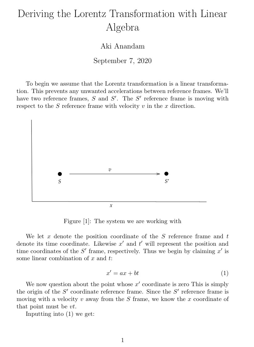 Cover preview for Deriving the Lorentz Transformation with Linear Algebra