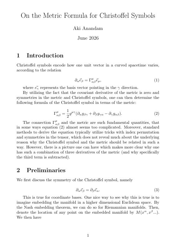 Cover preview for On the Metric Formula for Christoffel Symbols