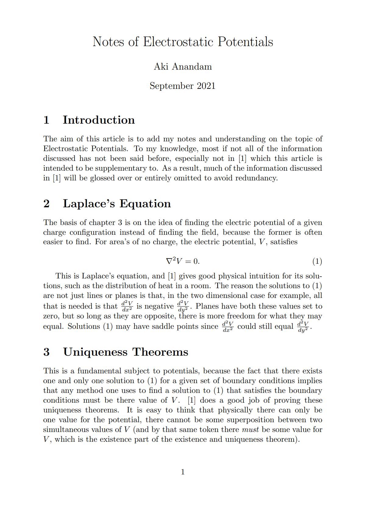 Cover preview for Notes of Electrostatic Potentials